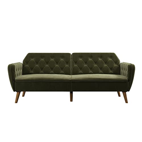 Novogratz Tallulah Memory Foam Futon, Convertible Couch, Green Velvet
