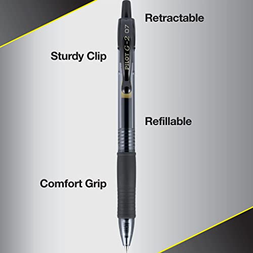 PILOT G2 Premium Refillable & Retractable Rolling Ball Gel Pens, Fine Point, Black Ink, 5-Pack (31078)