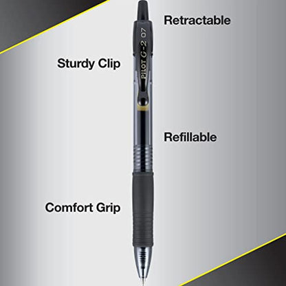 PILOT G2 Premium Refillable & Retractable Rolling Ball Gel Pens, Fine Point, Black Ink, 5-Pack (31078)