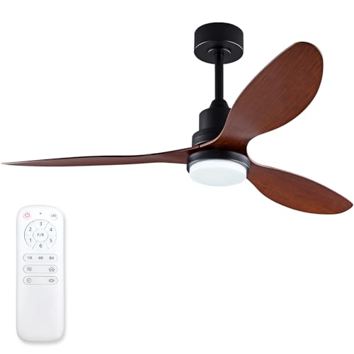 OMYU 52” Ceiling Fans with Light and Remote, 3 ABS Blades and Downrod, 6 Speed DC Motor, Indoor Outdoor Ceiling Fan for Patio, Bedroom, Living Room, Office, Kitchen