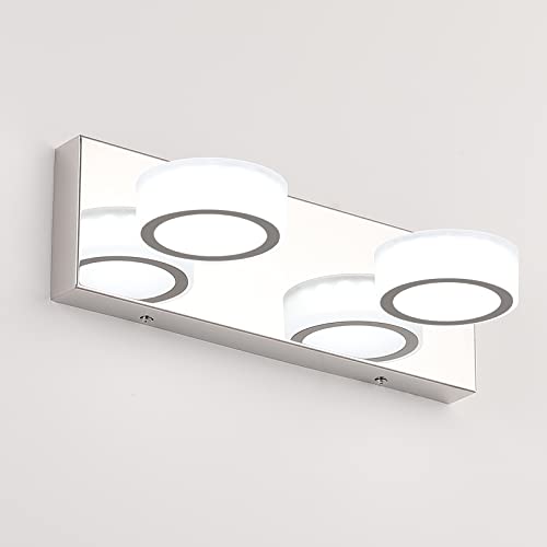 Joosenhouse 2-Light Bathroom Vanity Light 13.4" Inch Long 12W Dimmable Chrome Bathroom Light Fixtures Adjustable LED Lights for Bathroom 6000k Color 110V AC