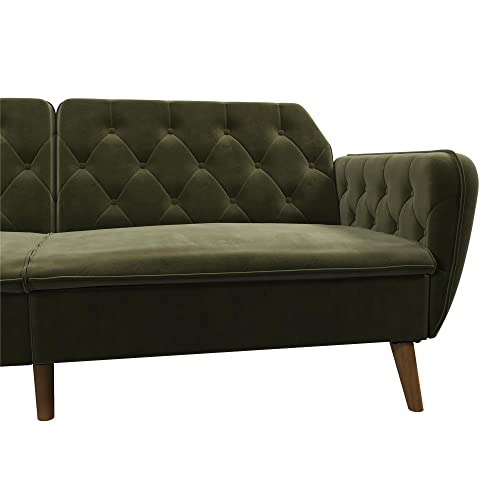 Novogratz Tallulah Memory Foam Futon, Convertible Couch, Green Velvet