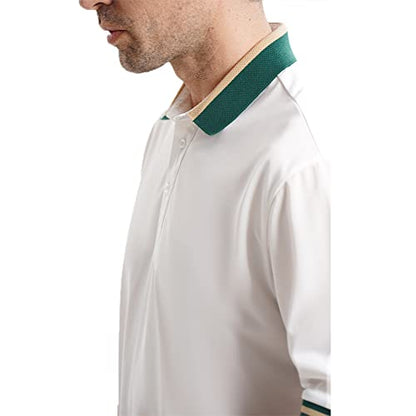 LEDINEY Polo Shirts for Men Short Sleeve Striped Collared Button Down Regular Fit Business and Casual Fashion Sports Golf Shirts Camisa Polo para Hombre White M