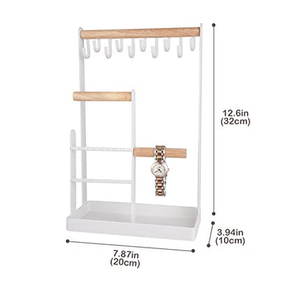 ProCase Jewelry Organizer Stand Necklace Holder, 4-Tier Jewelry Tower Rack with Earring Tray, 10 Hooks Necklaces Hanging Small Jewelry Display Storage Tree for Bracelets Earrings Rings Watches -White