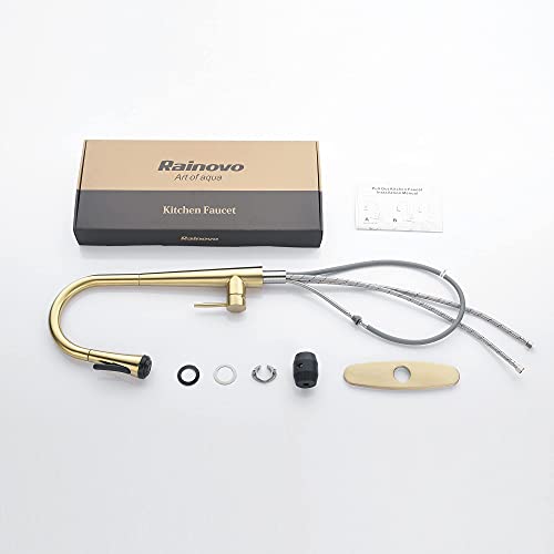UPDATE: SOLD OUT! Kitchen Faucet with Pull Down Sprayer: Kitchen Sink Faucet, 4 Modes Sprayer Kitchen Faucet with Sprayer for Farmhouse Camper Laundry Utility RV Wet Bar, Brushed Gold