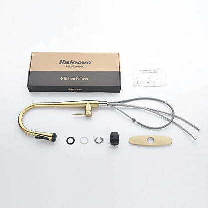 UPDATE: SOLD OUT! Kitchen Faucet with Pull Down Sprayer: Kitchen Sink Faucet, 4 Modes Sprayer Kitchen Faucet with Sprayer for Farmhouse Camper Laundry Utility RV Wet Bar, Brushed Gold