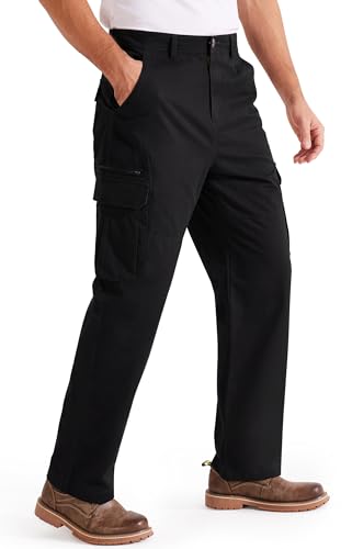 Libin Men's Cargo Pants 32" Relaxed Fit Work Hiking Travel Pants Stretch Casual Lounge Outdoor Trousers with Pockets Black, 36W x 32L