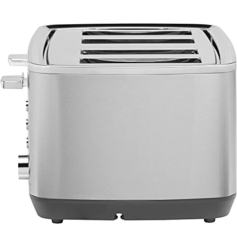GE Stainless Steel Toaster | 4 Slice | Extra Wide Slots for Toasting Bagels, Breads, Waffles & More | 7 Shade Options for the Entire Household to Enjoy | Countertop Kitchen Essentials | 1500 Watts