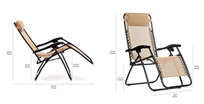 Amazon Basics Outdoor Textilene Adjustable Zero Gravity Folding Reclining Lounge Chair with Pillow, 26", Beige