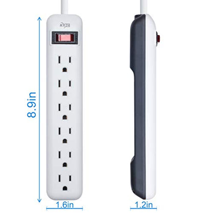 KMC 6-Outlet Power Strip, Overload Protection, 3-Foot Cord, White