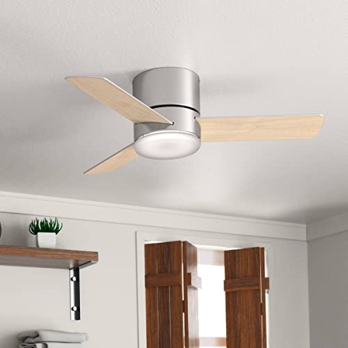 Hunter Fan Company 44" LED Kit 59454 Minimus 44 Inch Low Profile Ultra Quiet Ceiling Fan with Energy Efficient Light and Remote Control, Brushed Nickel Finish