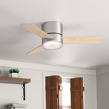 Hunter Fan Company 44" LED Kit 59454 Minimus 44 Inch Low Profile Ultra Quiet Ceiling Fan with Energy Efficient Light and Remote Control, Brushed Nickel Finish