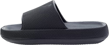 BRONAX House Slides for Women Mens Pillow Slippers House Sandals Shoes for Male Size 10 for Beach Bath Bathroom Comfy Cushion Thick Sole 42-43 Black