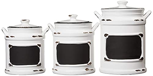 American Atelier Vintage Canister Set 3-Piece Ceramic Jars Chic Design with Lids for Cookies, Candy, Coffee, Flour, Sugar, Rice, Pasta, Cereal & More, 21x8x11, White with Black Distressing