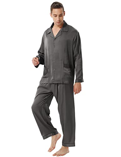 BAILIAN Men’s Silk Satin Pajamas Sets Long & Shorts Sleeves Sleepwear Button-Down PJs Sets Loungewear with Contrast Color