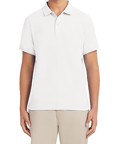 Nautica Young Mens Uniform Short Sleeve Stretch Pique Polo, White, 40/41