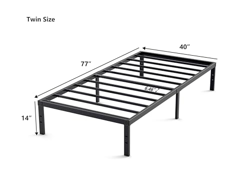 Minimalist Studio Metal Bed Frame – Heavy Duty Mattress Foundation with Anti-Slip Steel Slat Support, Durable Platform Base with Underbed Storage, Easy Assembly (Twin)
