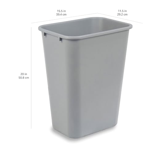 Amazon Basics 10 Gallon Rectangular Commercial Office Wastebasket, 2 Pack, Grey (Previously AmazonCommercial brand)