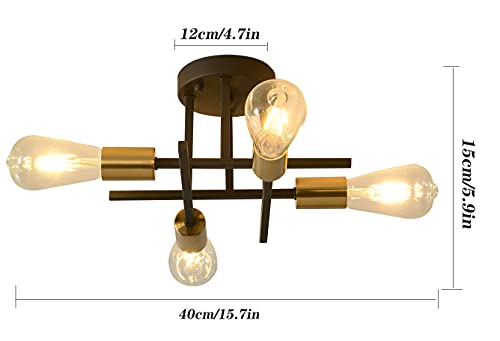 Ridiss Semi Flush Mount Ceiling Light, E26 Sputnik Chandelier Lighting 4-Lights Kitchen Flush Mount Light Fixture for Dining,Room Living,Room Bedroom, Foyer