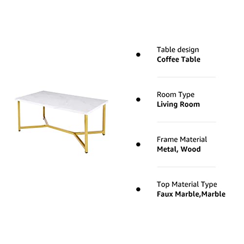 AZL1 Life Concept Marble Gold Mid Century Modern Rectangle Coffee Table, White