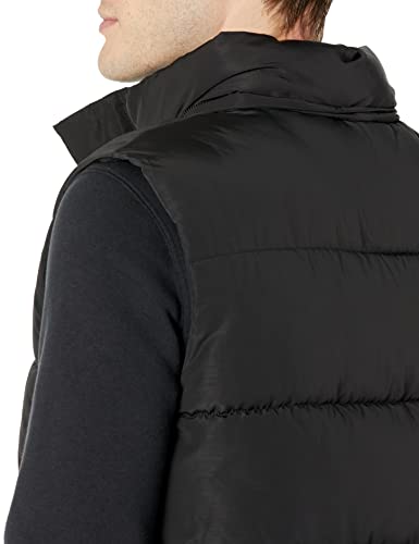 Amazon Essentials Men's Relaxed-Fit Water Repellent Recycled Polyester Hooded Puffer Vest (Previously Amazon Aware), Washed Black, Small
