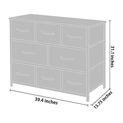 AZL1 Life Concept Extra Wide Organizer 8-Drawer Closet Shelves, Dressers Storage Chest for Bedroom, Living Room, Hallway & Nursery with Easy Pull Fabric Bins Wood Top, Grey with Black