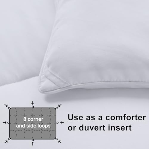 MERITLIFE Comforter Queen Size All Season Soft Down Alternative Comforter Lightweight & Breathable 2100 Series Reversible Duvet Insert with Corner Ties-Machine Washable (White Queen,88"x88")