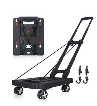 LIDTOP Folding Hand Truck Dolly, Foldable Dolly Cart for Moving, Lightweight Portable Luggage Cart with Rotate Wheels, Utility Cart Adjustable Handle, Collapsible for Travel Shopping Airport Office