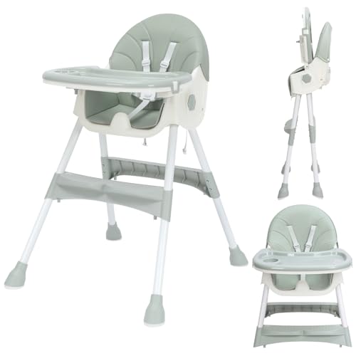MJKSARE High Chair, 3-in-1 High Chairs for Babies and Toddlers, Five Point Seat Belt, Double Large Tray, Backrest & Height Adjustable, Foldable Baby High Chair ，for Ages 6 Months and Up，Unisex Design