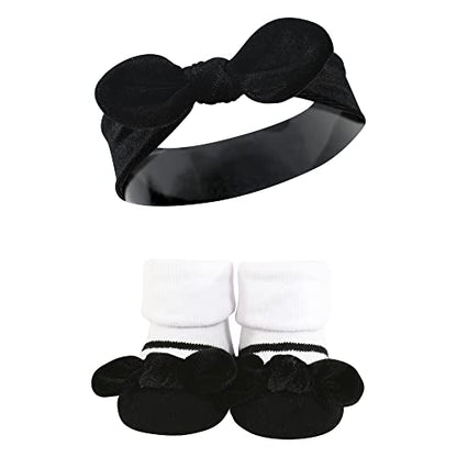Hudson Baby Infant Girl Headband and Socks Set, Velvet Knot, 0-9 Months
