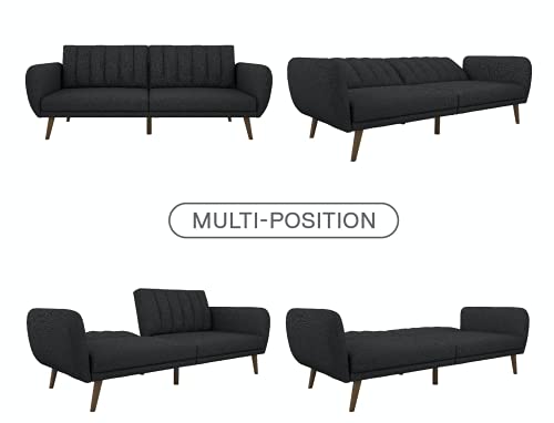 Novogratz Brittany Sofa Futon - Premium Upholstery and Wooden Legs - Dark Gray