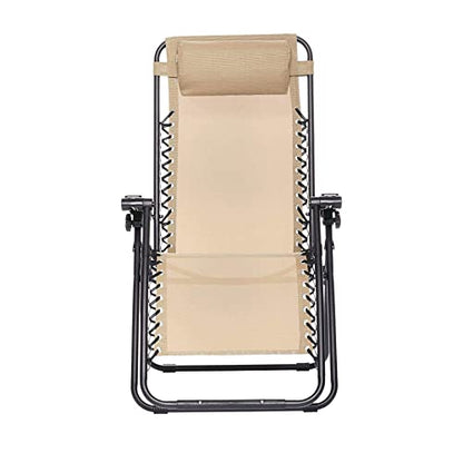 Amazon Basics Outdoor Textilene Adjustable Zero Gravity Folding Reclining Lounge Chair with Pillow, 26", Beige