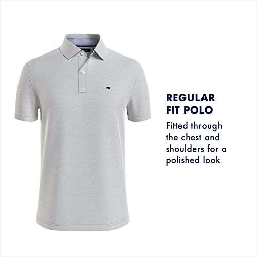 Tommy Hilfiger Men's Short Sleeve Cotton Pique Flag Polo in Regular Fit, Bright White, Large
