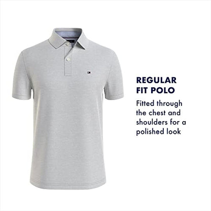 Tommy Hilfiger Men's Short Sleeve Cotton Pique Flag Polo in Regular Fit, Bright White, Large