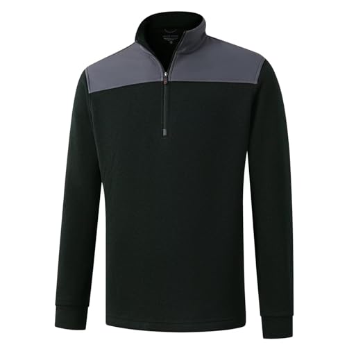 MICHEL ROUEN Mens Quarter Zip Pullover Premium Fleece Lined Performance Long Sleeve Mock Neck Golf Sweatshirt for Men Dark Green