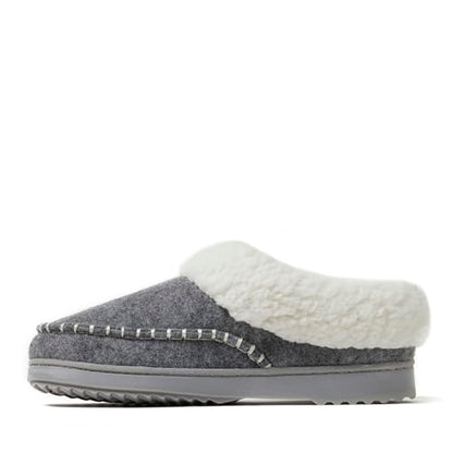 Dearfoams Women's Nyla Felted and Plaid Moc Toe Clog Slipper, Light Heather Grey, 11-12