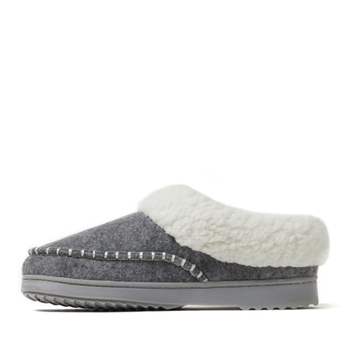 Dearfoams Women's Nyla Felted and Plaid Moc Toe Clog Slipper, Light Heather Grey, 11-12