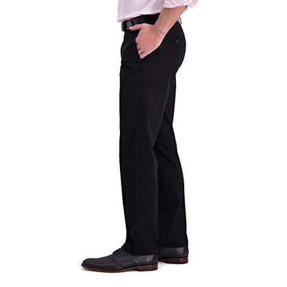 Haggar Men's Iron Free Premium Khaki Straight Fit Flat Front Flex Waist Casual Pant, Black, 30 x 32