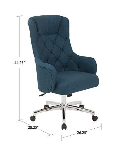 OSP Home Furnishings Ariel Tufted High Back Desk Chair with Wraparound Arms and Chrome Base, Klein Azure