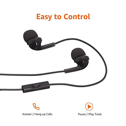 Amazon Basics In-Ear Wired Headphones, Earbuds with Microphone No Wireless Technology, Black