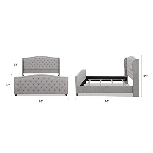 Jennifer Taylor Home Marcella Upholstered Shelter Headboard Bed Set, King, Silver Grey Polyester