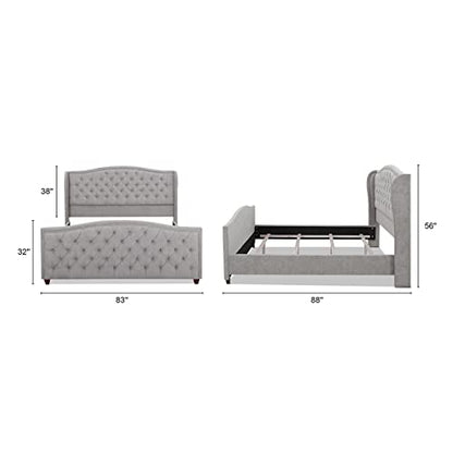 Jennifer Taylor Home Marcella Upholstered Shelter Headboard Bed Set, King, Silver Grey Polyester