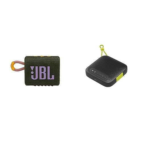JBL Go 3: Portable Speaker with Bluetooth, Built-in Battery, Waterproof and Dustproof Feature - Green and InfinityLab ClearCall - Speakerphone - Black