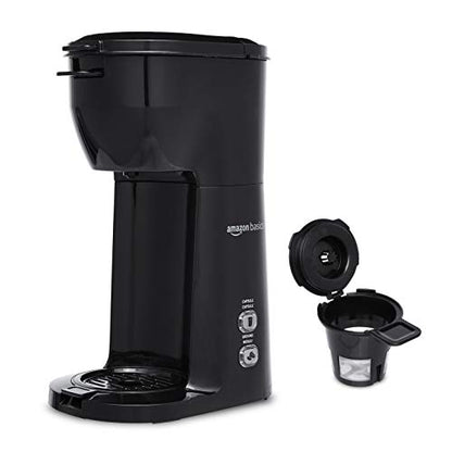 Amazon Basics Compact Dual Brew Single Serve Capsule Coffee Maker, 14 oz, Black, 8.15" x 5.32" x 11.99"