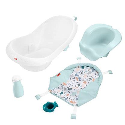 Fisher-Price Baby to Toddler Bath 4-In-1 Sling ‘N Seat Tub with Removable Infant Support and 2 Toys, Pacific Pebble