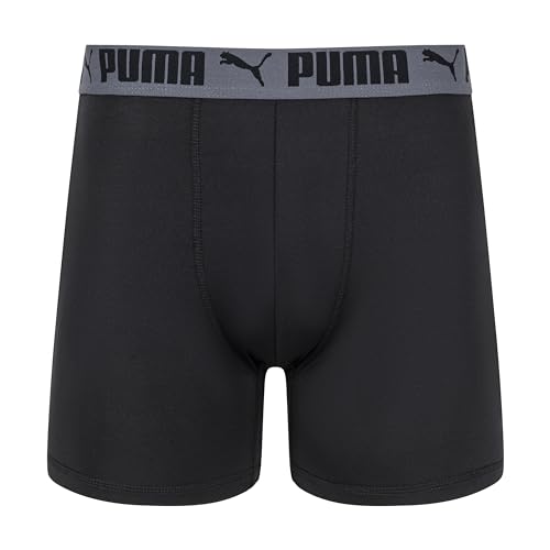 PUMA Men's 4 Pack Active Stretch Boxer Briefs, Blue/Black/Grey, Small