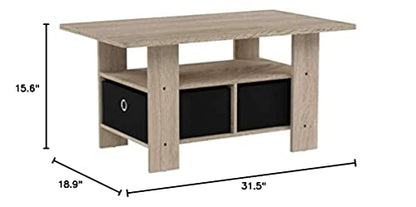 Furinno Andrey Coffee Table with Bin Drawer, French Oak Grey/Black