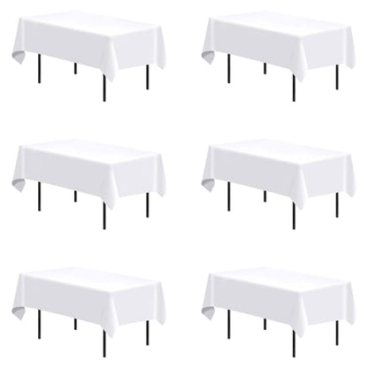 Fayavoo 6 Pack White Tablecloth 58 x 84 Inch Rectangle Table Cover Stain and Wrinkle Resistant Washable Polyester Table Cloth for Decorative Table Cover for Dining Table, Buffet Parties and Camping