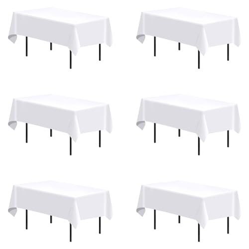 Fayavoo 6 Pack White Tablecloth 58 x 84 Inch Rectangle Table Cover Stain and Wrinkle Resistant Washable Polyester Table Cloth for Decorative Table Cover for Dining Table, Buffet Parties and Camping