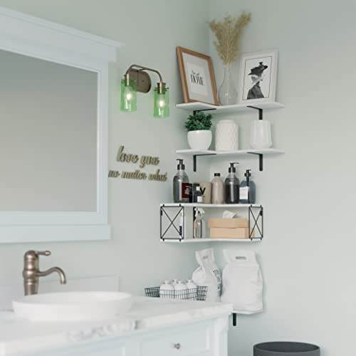 RICHER HOUSE 5-Tier Corner Floating Shelves Set of 5,White Corner Shelves for Wall Storage, L-Shaped Corner Wall Mounted Shelf for Bedroom, Living Room, Bathroom, Kitchen - White